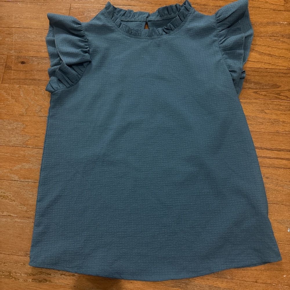 Teal Ruffle Sleeve Blouse